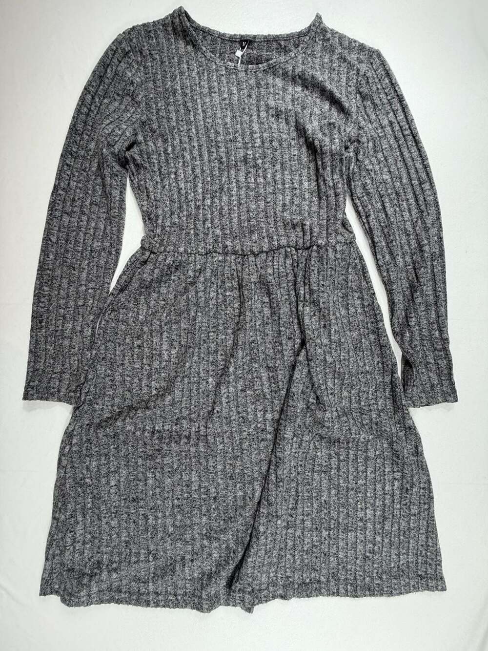 Riyiper Women's Long Sleeve Ribbed Knit Casual Mini Dress, Gray, Size M